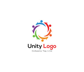 Colorful unity logo with people figures in a circle isolated on white background featuring network,  team, growth, creative concept, and community, team, people, group.