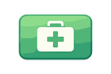 Obraz premium Health push button with first aid kit icon. Medical service web button for healthcare app UI. Emergency help and support symbol. Clinic, hospital case with cross. Vector.