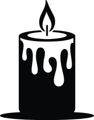 Elegant black dripping candle illustration design with a flame on transparent background silhouette