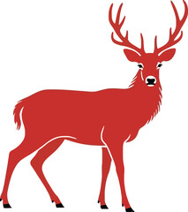 A striking red deer illustration with antlers ideal for designs on transparent background silhouette