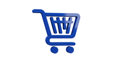Blue shopping cart PNG isolated on transparent background, online store e-commerce icon for retail and purchase