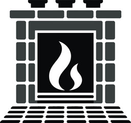 Black fireplace with flames cozy home decor element on transparent background silhouette
