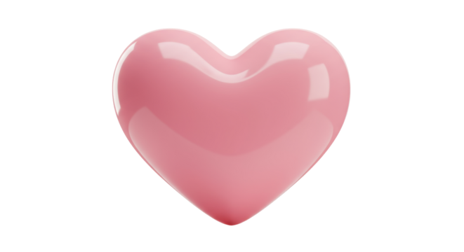 Glossy pink heart isolated on transparent background, love symbol for Valentine s Day and romantic design element PNG