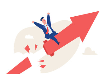 businessman riding arrow chart launching like rocket