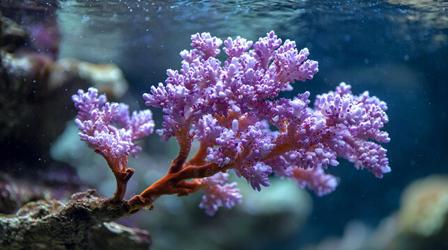 Vibrant violet coral reef in clear ocean waters, perfect for aquarium, marine life, underwater scenery, and ocean-themed backgrounds.