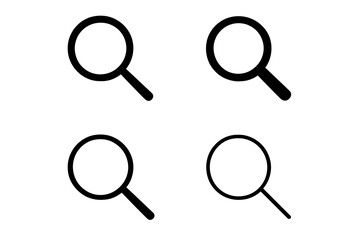 Search vector icon set. Magnifying glass symbol for web, app design. Find, zoom, analysis concept. Loupe sign for research, investigation, discovery. Magnifier pictogram.
