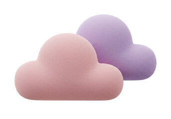 Two cloud-shaped sponges isolated on transparent background, pink and purple makeup applicators for beauty and skincare routines