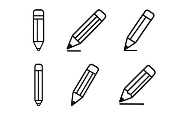 Pencil icon set. Edit symbol. Writing logotype. Drawing sign. Vector line art illustration. School, office supplies. Education pictogram. Creativity concept. Note taking.