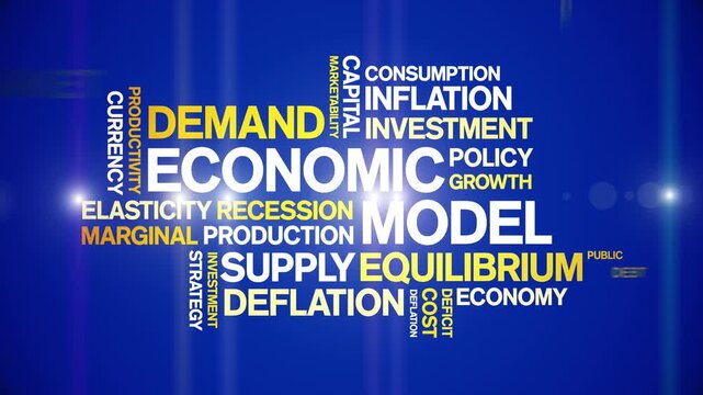 Economic Model animated word cloud-text design animation tag kinetic typography seamless loop.