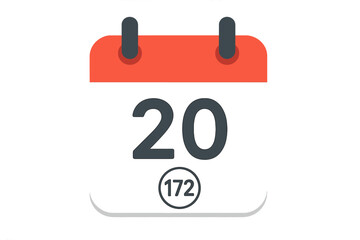 June 20 calendar icon in flat design. Vector illustration of the twentieth day of the month. Daily schedule, date, and appointment reminder symbol. Day 172 of the year.