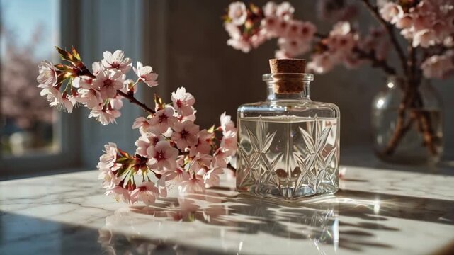 Sakura Blossom  Crystal Bottle Spring Still Life Fragrance Beauty