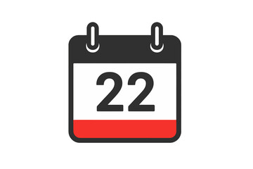 May 22nd calendar page icon vector. Date and time symbol for daily schedule. Day of the month. Planning an appointment, event, reminder, or important deadline concept illustration.