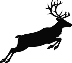 Majestic reindeer leaping in midair a striking black silhouette on transparent background