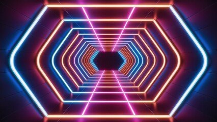 Step into the future with this mesmerizing neon tunnel, perfect for adding a modern, vibrant, and dynamic feel to your next tech or design project today