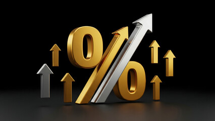 Gold and silver percentage symbol with upward arrows