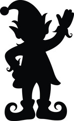 Festive elf character in a whimsical pose on transparent background silhouette