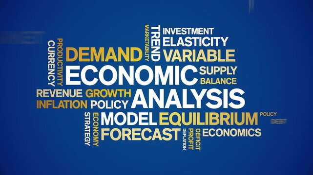 Economic Analysis animated word cloud-text design animation tag kinetic typography seamless loop.
