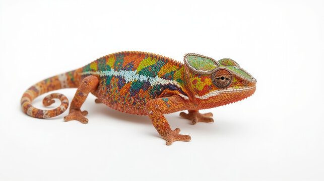Realistic Chameleon on White Background &ndash; Clear Reptile Stock Photo