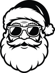 Cool santa claus face with sunglasses beard and hat on transparent background silhouette