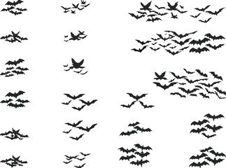 Set of bats flying isolated on white

