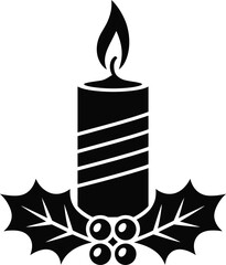 Festive christmas candle with holly berries a lovely silhouette on transparent background