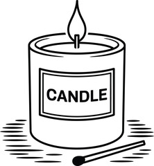 Simple black line drawing of a lit candle on transparent background silhouette