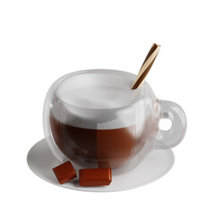 3D Irish Coffee Glass Icon - Whiskey Coffee Cocktail Beverage Symbol