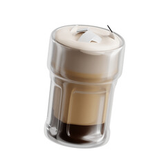 3D Iced Latte Coffee Icon - Cold Brew Milk Beverage Glass Symbol