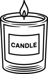 Simple line art candle illustration with a label on transparent background silhouette