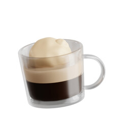 3D Latte Coffee Cup Icon - Layered Espresso Milk Beverage Symbol
