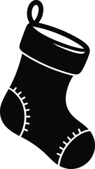 Festive black christmas stocking with a loop ideal for design on transparent background silhouette