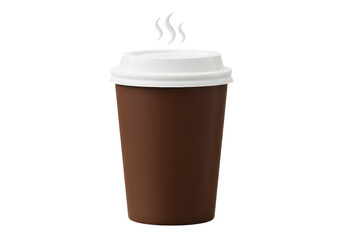 Brown coffee cup with white lid PNG isolated, hot beverage container for takeaway drinks and cafe branding