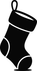 Simple black christmas stocking illustration with a loop on transparent background silhouette
