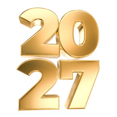 Elegant golden 3D numbers '2027' vertically stacked, symbolizing the approaching new year, future prosperity, and celebratory milestones.