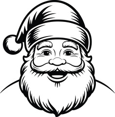 Festive santa claus head illustration with beard hat and joyful face silhouette on transparent background