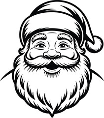 Detailed santa claus face illustration with beard hat on transparent background silhouette