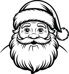 Detailed santa claus face illustration with beard and hat on transparent background silhouette