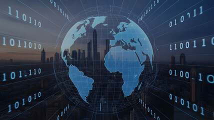🌐 Futuristic Global Data Visualization over City
