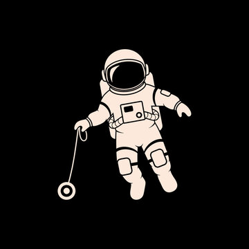 Astronaut floating in space with a yoyo playing in zero gravity space exploration concept.