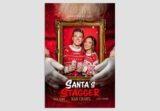 Christmas Flyer Template with Santa Claus Holding Vintage Gold Picture Frame, for Santa's Grotto & Toy Drive Events