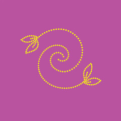 Fototapeta premium Stylized spiral design composed of dotted lines with leaf-like accents on a vibrant purple