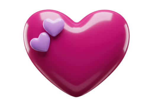 Glossy pink heart with two purple hearts isolated on transparent background, 3D rendering for Valentine s Day and love concepts - Powered by Adobe