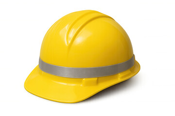 Fototapeta premium Yellow hard hat with a silver reflective stripe protecting workers on construction sites and unsafe environments
