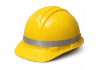 Yellow hard hat with a silver reflective stripe protecting workers on construction sites and unsafe environments