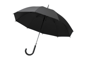 Black umbrella isolated on a clean background, rain protection accessory for rainy days and weather forecasts PNG