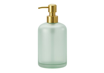 Elegant light green frosted glass soap dispenser isolated, bathroom accessory for hand washing and personal hygiene PNG