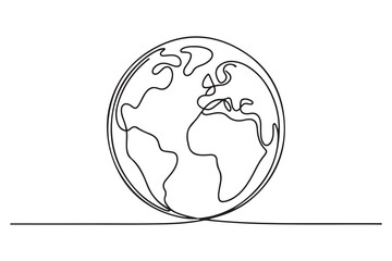 Hand drawn one line earth globe vector outline illustration for global concept design
