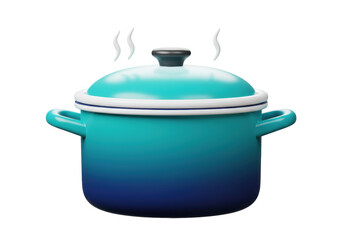 Blue gradient cooking pot with lid isolated PNG, kitchenware for food preparation and simmering on transparent background