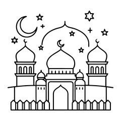 One Line Mosque Drawing - Islamic Architecture Minimalist Art.