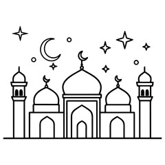 One Line Mosque Drawing - Islamic Architecture Minimalist Art.